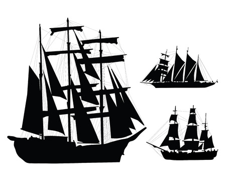 Black silhouettes of ships, vector illustrationのイラスト素材