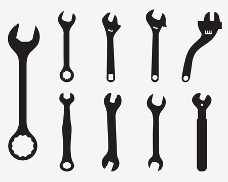 Black silhouettes of screw wrench, vector illustrationのイラスト素材
