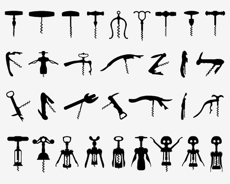 Set of black silhouette of corkscrew, vectorのイラスト素材