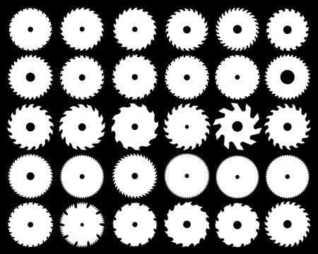 White silhouettes of different circular saw blades, vectorのイラスト素材