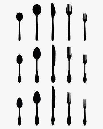 Black silhouettes of three cutlery, vectorのイラスト素材