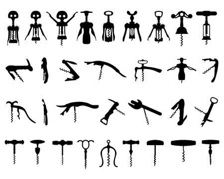 Black silhouette of corkscrew, vector illustrationのイラスト素材