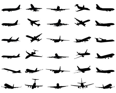 Different black silhouettes of airplane, vectorのイラスト素材