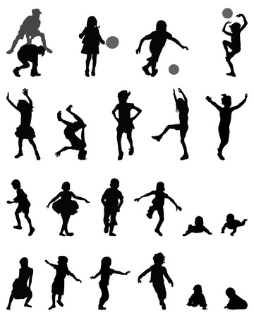 Black silhouettes of children playing, vectorのイラスト素材