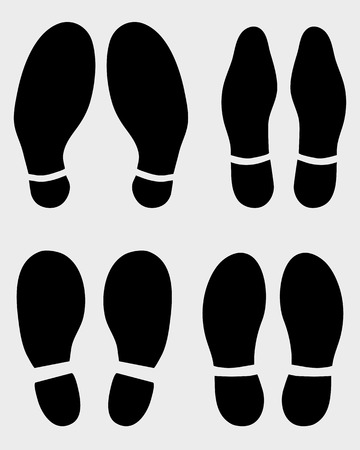 Black prints of different shoes, vector Illustrationのイラスト素材