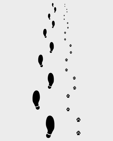Footprints of man and dog, vector illustrationのイラスト素材