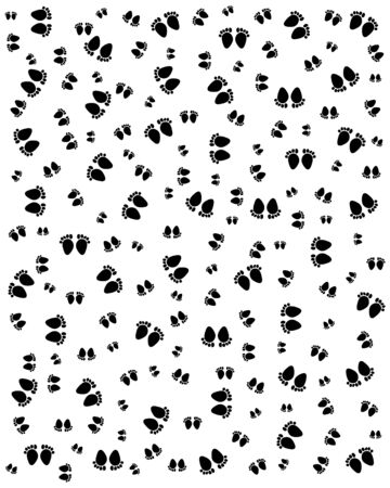 Seamless pattern with black silhouettes of footprints of babyのイラスト素材