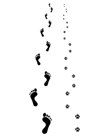 Footprints of man and dog, vector illustrationのイラスト素材