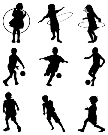 Silhouettes of children playing, vectorのイラスト素材