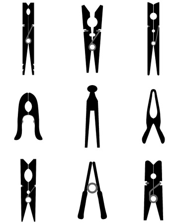 Black silhouettes of different clothespinsのイラスト素材