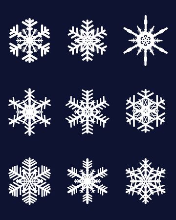 Set of different white snowflakes, vector illustrationのイラスト素材