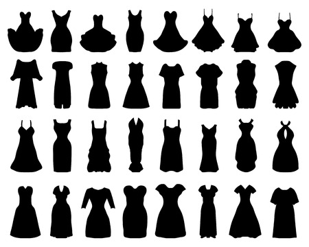 Black silhouettes of cocktail dresses, vectorのイラスト素材
