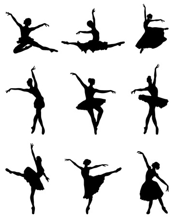 Black silhouettes of ballerinas, vectorのイラスト素材