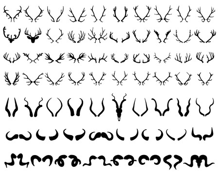 Set of black silhouettes of horns, vectorのイラスト素材