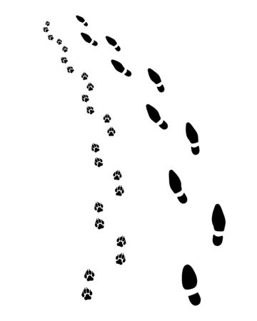 Footprints of man and dog, turn left, vectorのイラスト素材