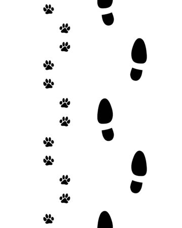 Prints of shoes and paws of dog, seamless vector wallpaperのイラスト素材