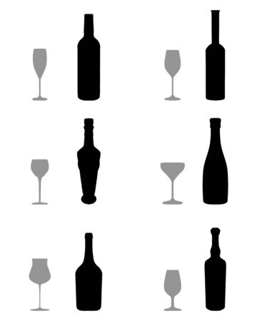 Silhouettes of glasses and bottles on a white backgroundのイラスト素材