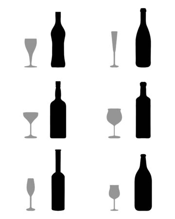 Silhouettes of glasses and bottles on a white backgroundのイラスト素材
