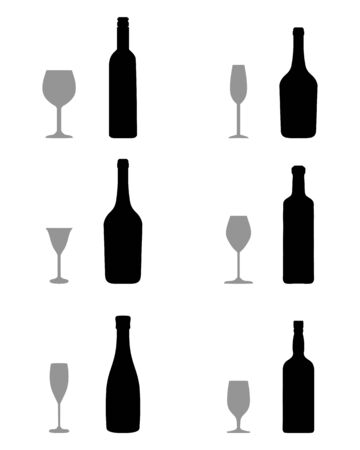 Silhouettes of glasses and bottles on a white backgroundのイラスト素材