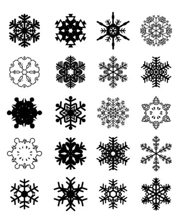 Set of different black snowflakes, vector illustrationのイラスト素材