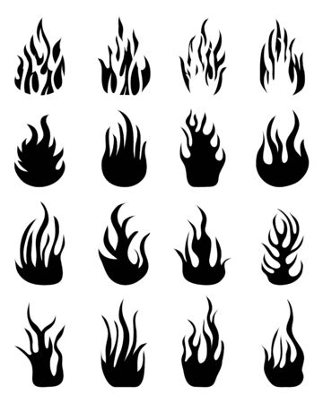 Black silhouettes of fire flames, set iconsのイラスト素材