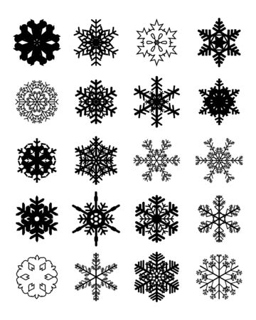 Set of different black snowflakes, vector illustrationのイラスト素材