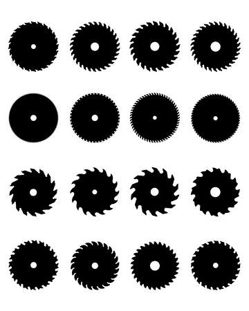 Black silhouettes of different circular saw blades, vectorのイラスト素材