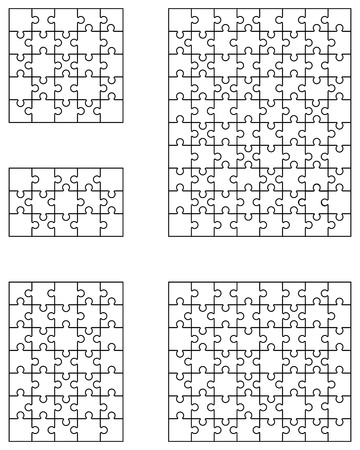 Vector illustration of five white puzzles, separate piecesのイラスト素材