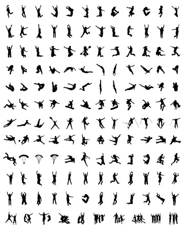 Silhouettes of people wich jumping and flying, vectorのイラスト素材