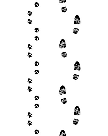 Prints of shoes and paws of dog, seamless vector wallpaperのイラスト素材