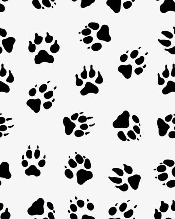 A Seamless pattern of black silhouettes of prints of dog pawのイラスト素材