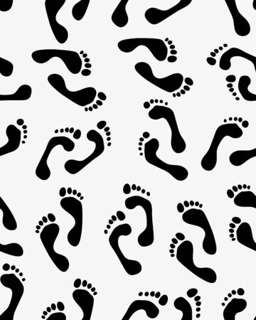 A Seamless pattern of black silhouettes of prints of human feetのイラスト素材