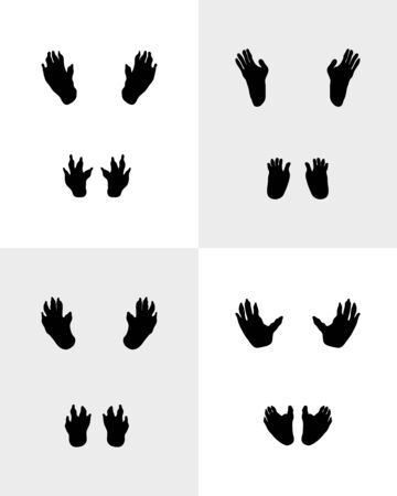 Black footprints of monkeys on white and gray backgroundのイラスト素材
