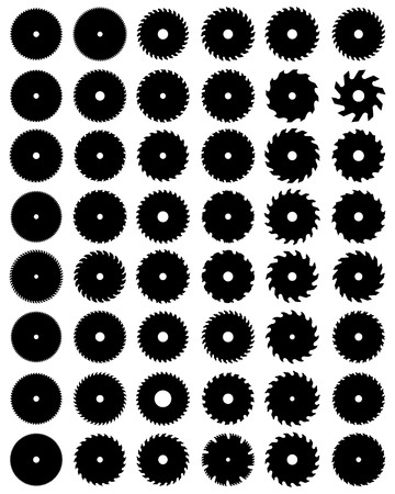Black silhouettes of different circular saw bladesのイラスト素材