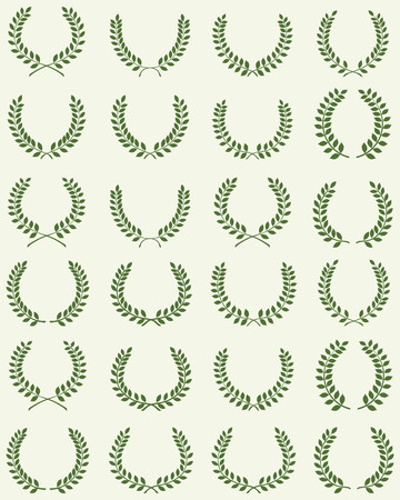 Green silhouettes of different laurel wreaths, illustrationのイラスト素材