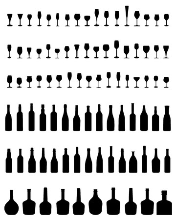 Black silhouettes of pottery, jars, bowls and vases vectorのイラスト素材