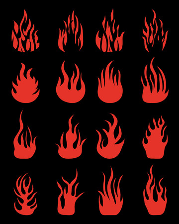 Red silhouettes of fire flames, set iconsのイラスト素材