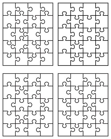 Vector illustration of four different white puzzles, separate piecesのイラスト素材