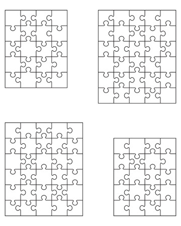 Vector illustration of four different white puzzles, separate piecesのイラスト素材