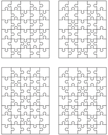 Vector illustration of four different white puzzles, separate piecesのイラスト素材