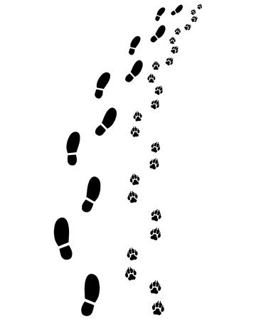Footprints of man and dog, turn right, vectorのイラスト素材
