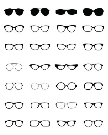 Black silhouettes of different eyeglasses on a white backgroundのイラスト素材