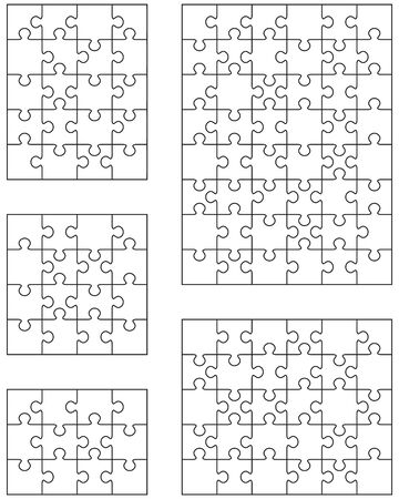 Vector illustration of five different white puzzles, separate piecesのイラスト素材