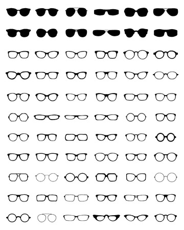 Black silhouettes of different eyeglasses on a white backgroundのイラスト素材