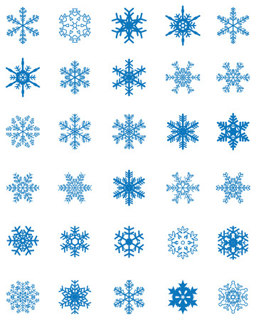 Set of different blue snowflakes on a white backgroundのイラスト素材