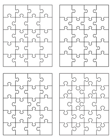 Vector illustration of four different white puzzles, separate piecesのイラスト素材