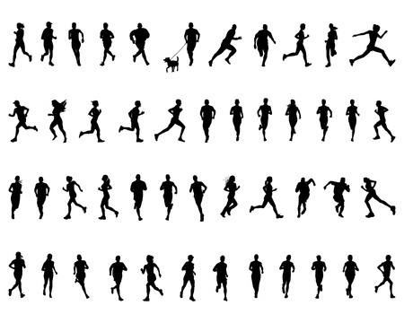 Black silhouettes of running on a white backgroundのイラスト素材