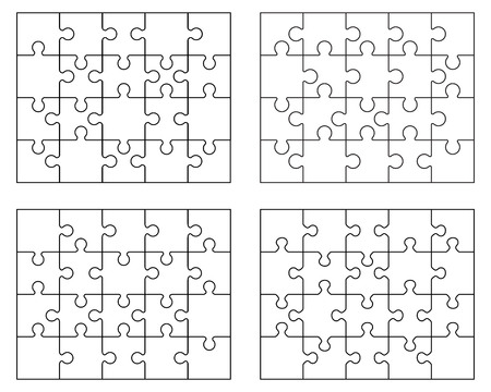 Vector illustration of four different white puzzles, separate piecesのイラスト素材