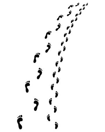 Trail of human and baby bare feet, turn left or rightのイラスト素材