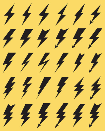 Black icons of thunder lighting on the yellow backgroundのイラスト素材